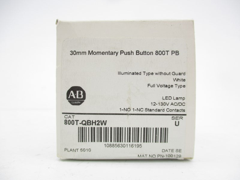 ALLEN BRADLEY 800T-QBH2W SER. U 12-130VAC/DC (WH) NSFS
