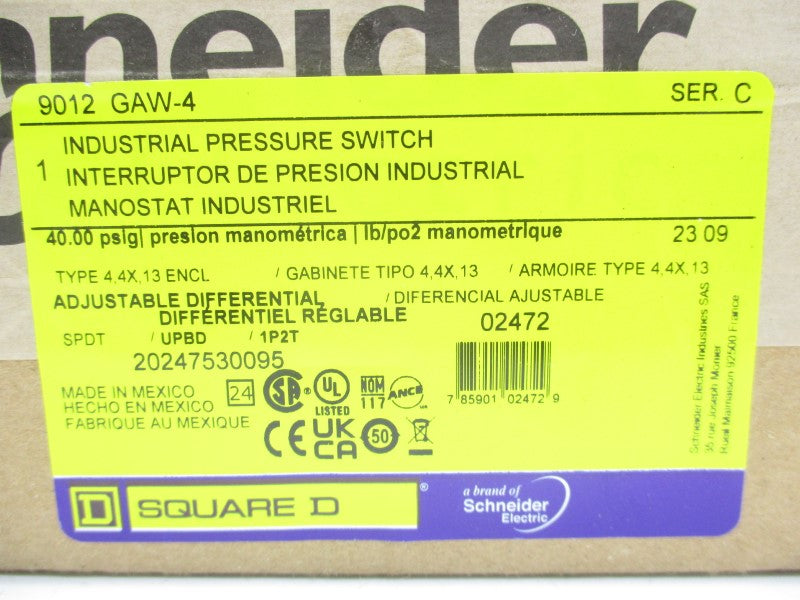 SQUARE D 9012GAW-4 SER. C 40PSI NSFS