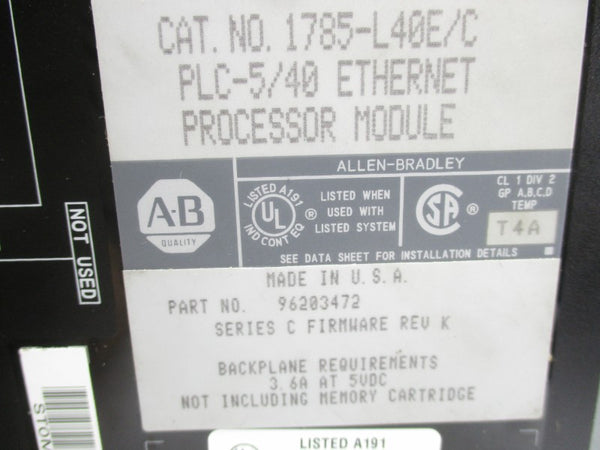 ALLEN BRADLEY 1785-L40E SER. C F/W K (NO KEY) UNMP