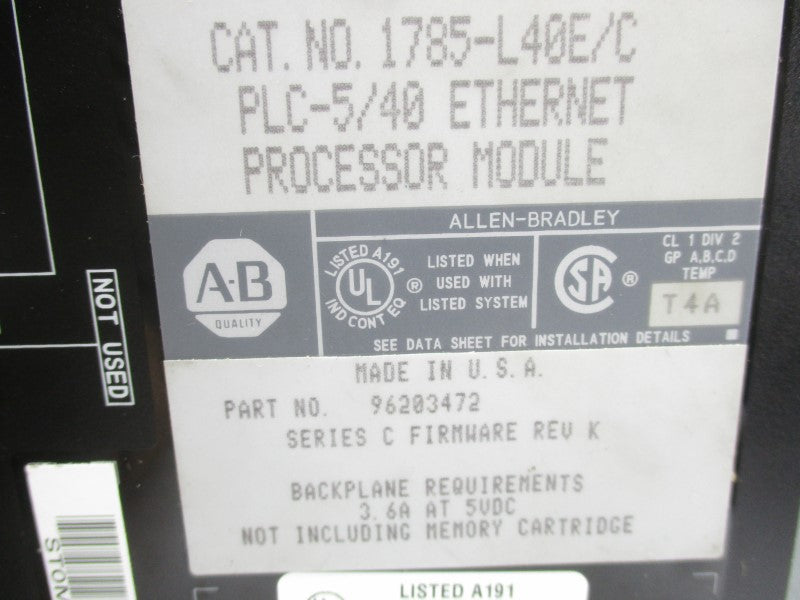 ALLEN BRADLEY 1785-L40E SER. C F/W K (NO KEY) UNMP