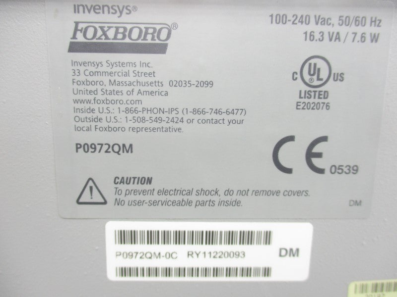 FOXBORO P0972QM-0C 100-240VAC 16.3A NSNP