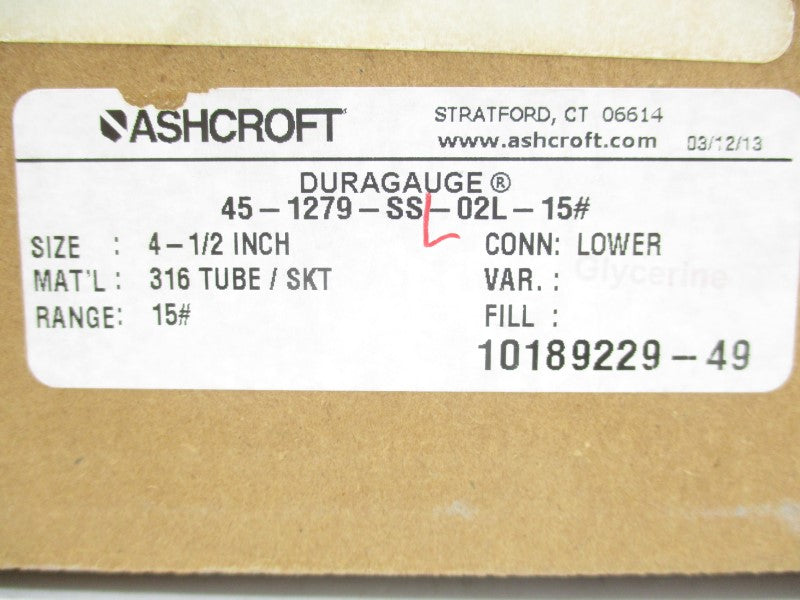 ASHCOFT 45-1279-SS-02L-15# 0-15PSI 4-1/2" NSMP