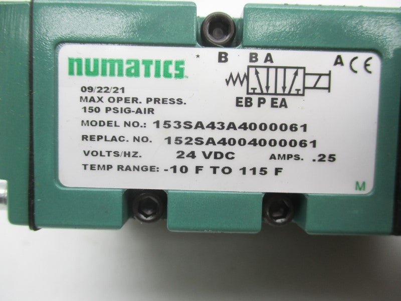 NUMATICS 153SA43A4000061 24VDC .25A 150PSI NSNP