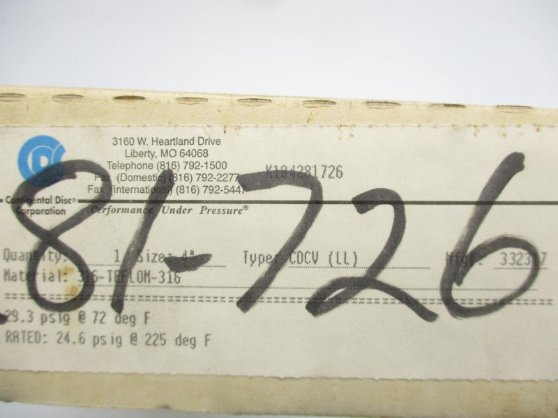 CONTINENTAL DISK 332317 CDCV 29.3PSI 4" NSMP