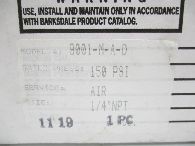 BARKSDALE 9001-M-A-D 150PSI 1/4" NSMP