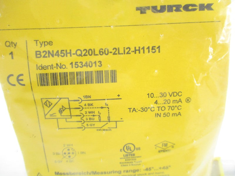 TURCK B2N45H-Q20L60-2LI2-H1151 1534013 10-30VDC NSMP
