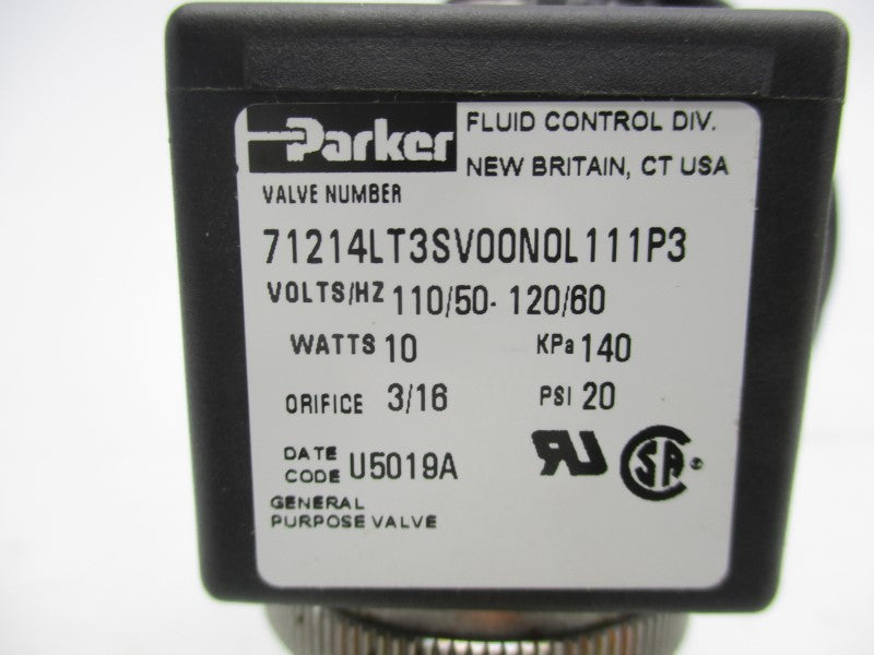 PARKER 71214LT3SV00N0L111P3 110/120V 20PSI 3/16" NSNP