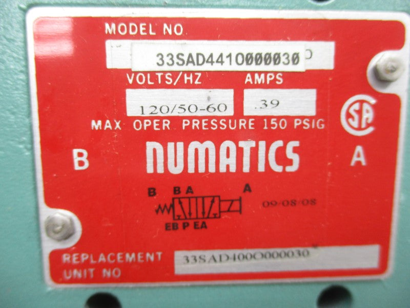 NUMATICS 33SAD441O000030 120V .39A 150PSI NSNP