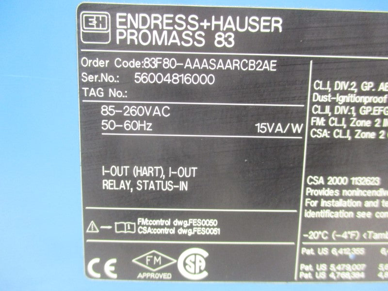 ENDRESS+HAUSER 83F80-AAASAARCB2AE 85-260VAC UNMP
