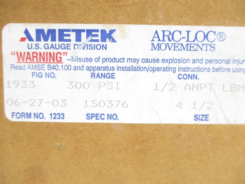 AMETEK 150376 1933 300PSI 4-1/2" NSMP