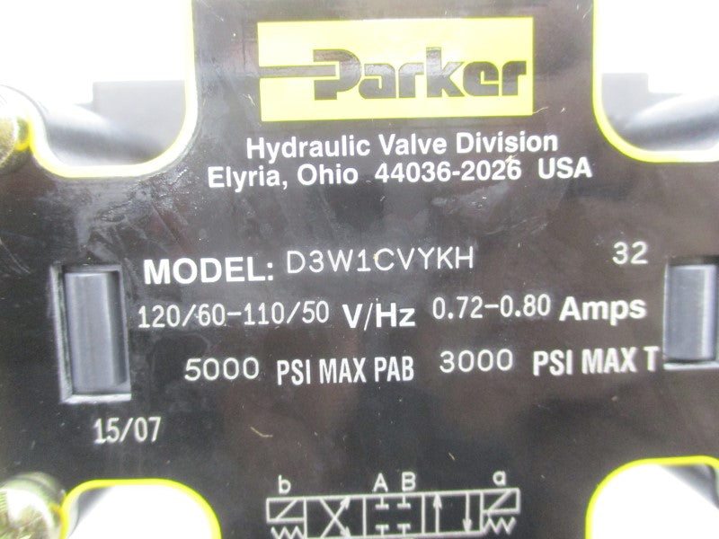 PARKER D3W1CVYKH32 110/120V 0.72-0.80A 5000PSI NSMP