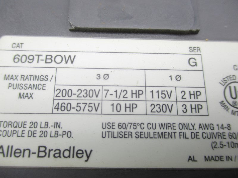 ALLEN BRADLEY 609T-BOW SER. G 460-575V UNMP
