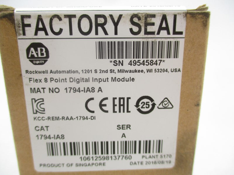 ALLEN BRADLEY 1794-IA8 SER. A DATE: 2016 NSFS