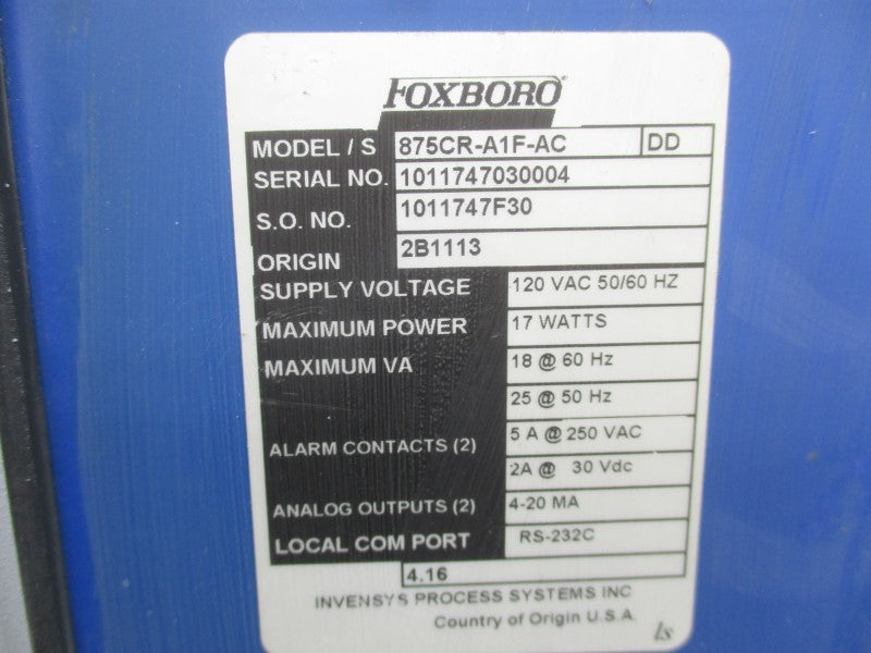 FOXBORO 875CR-A1F-AC 120VAC UNMP