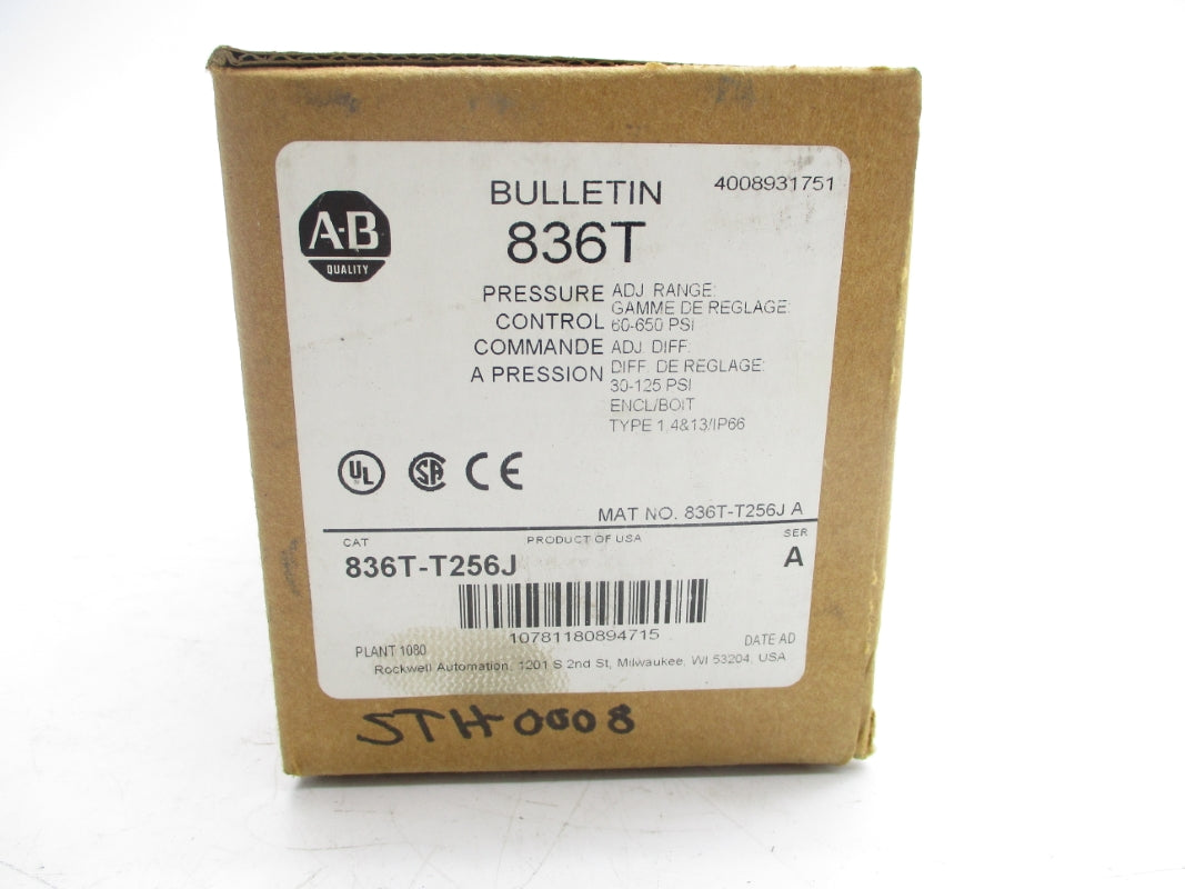 ALLEN BRADLEY 836T-T256J SER. A 120-600VAC 60A 60-650PSI (BR/WH) NSMP
