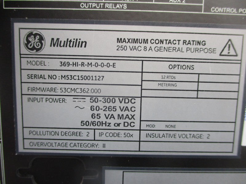 GENERAL ELECTRIC 369-HI-R-M-0-0-0-E 50-300VDC NSNP