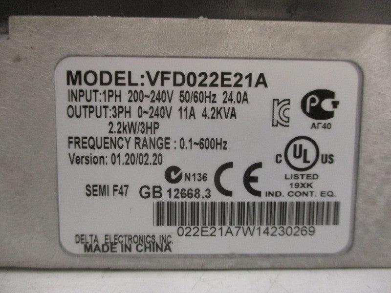 DELTA VFD022E21A 200-240V 24.0A (AS PICTURED) NSNP