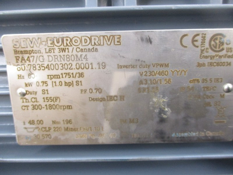SEW-EURODRIVE FA47/A/G W/ FA47/GDRN80M4 230V 3.10A NSNP