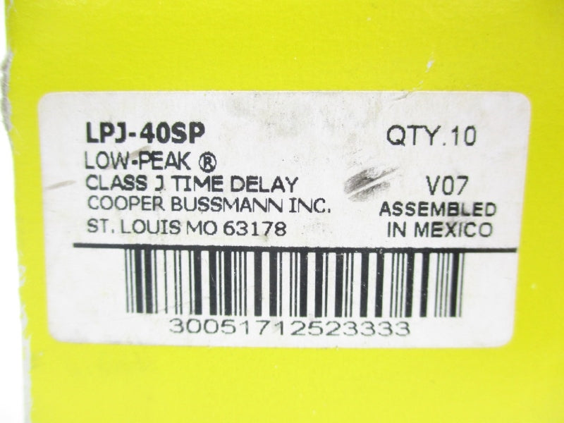 BUSSMANN LPJ-40SP 600VAC 40A (PKG OF 10) (YL/YL) NSMP