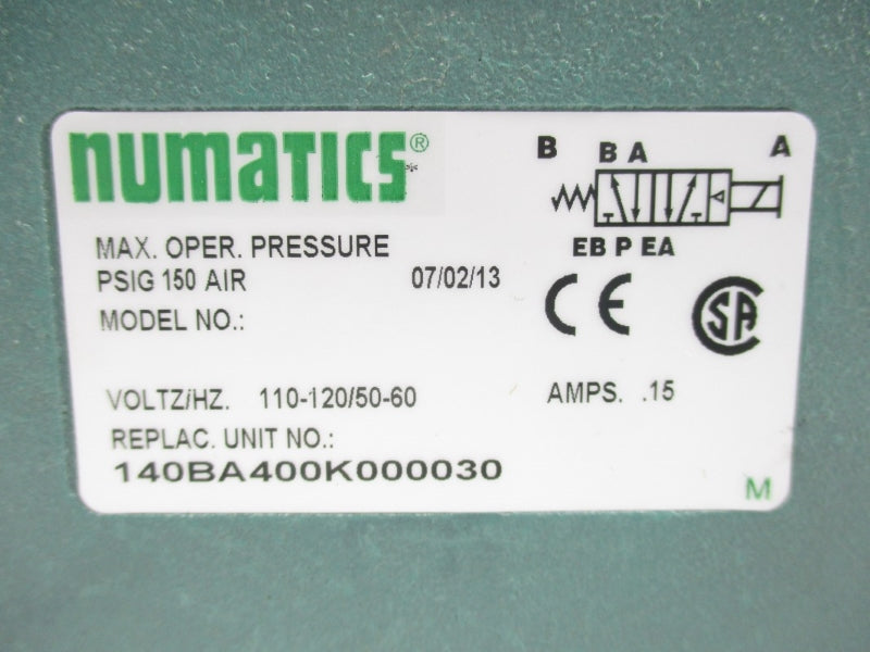 NUMATICS 140BA400K000030 110-120V .15A 150PSI NSNP