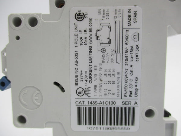 ALLEN BRADLEY 1489-A1C100 SER. A 277V 10A NSNP