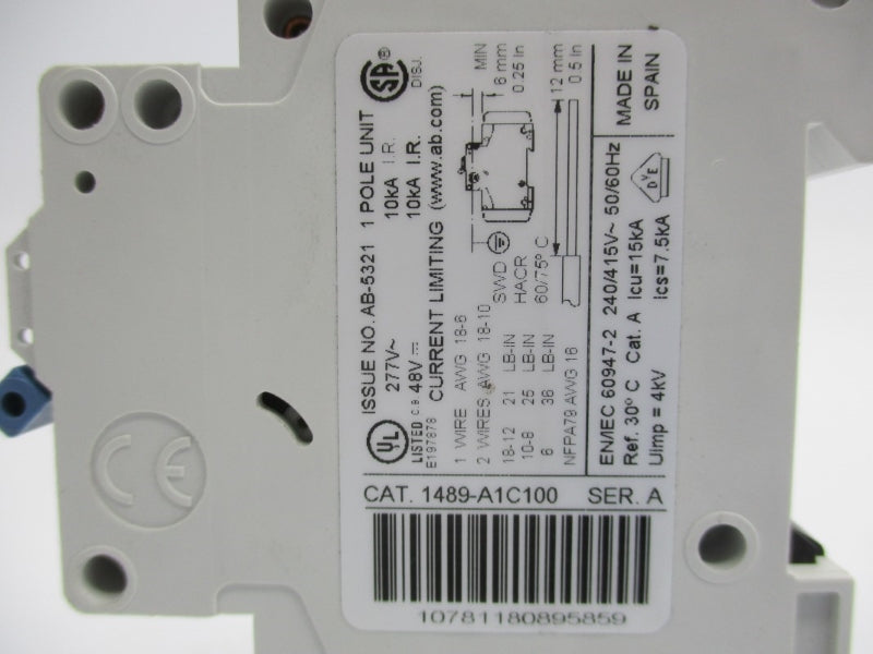 ALLEN BRADLEY 1489-A1C100 SER. A 277V 10A NSNP