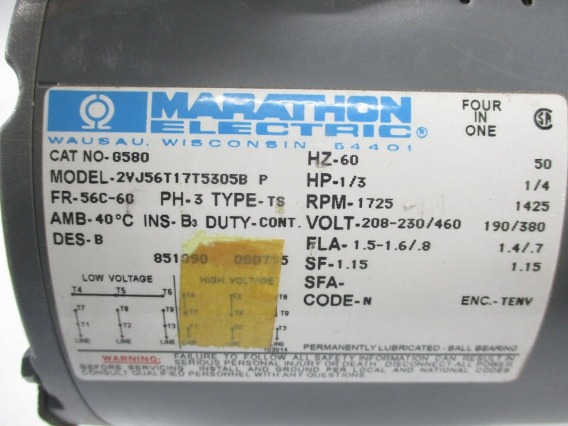 MARATHON ELECTRIC G580 2VJ56T17T5305BP 460V .8A NSNP