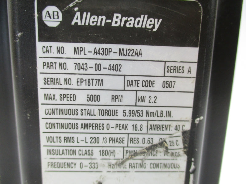 ALLEN BRADLEY MPL-A430P-MJ22AA 7043-00-4402 SER. A 230V 16.8A NSNP-OEM