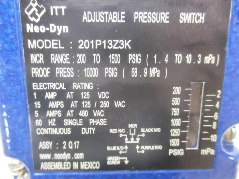 ITT 201P13Z3K 480VAC 5A 200-1500PSI NSMP