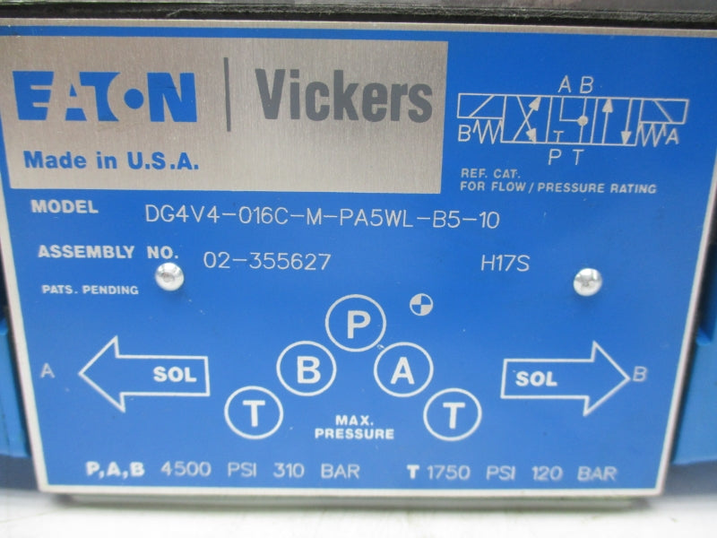 EATON DG4V4-016C-M-PA5WL-B5-10 02-355627 110/120V .85/.69A 1750-4500PSI NSNP