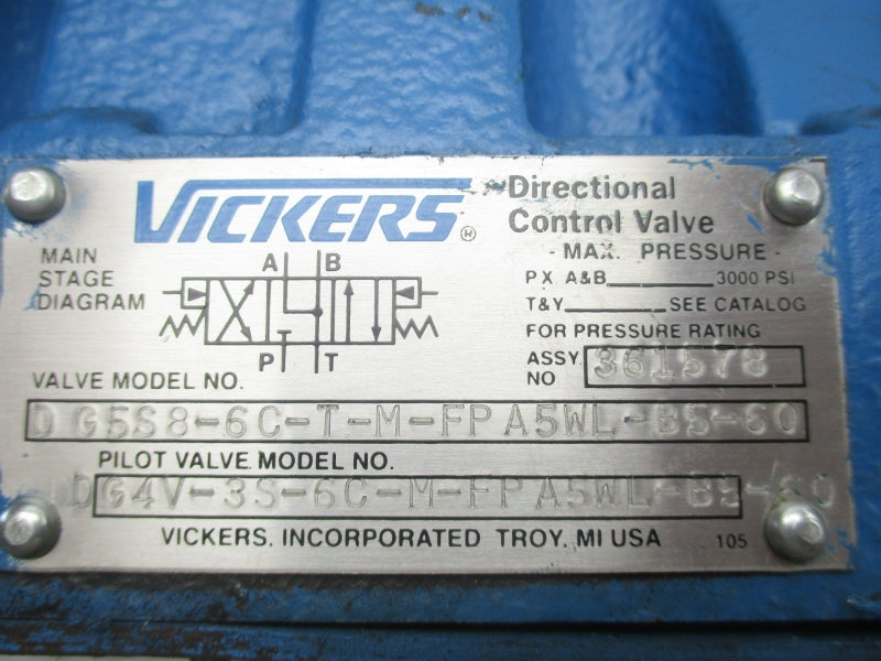 VICKERS DG5S8-6C-T-M-FPA5WL-B5-60 361578 110-120V .48/.46A 3000PSI NSNP