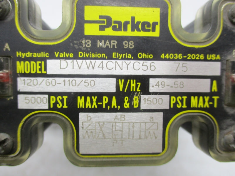 PARKER D61VW1C4NYC56775 110/120V .49-.58A 1500-5000PSI UNMP