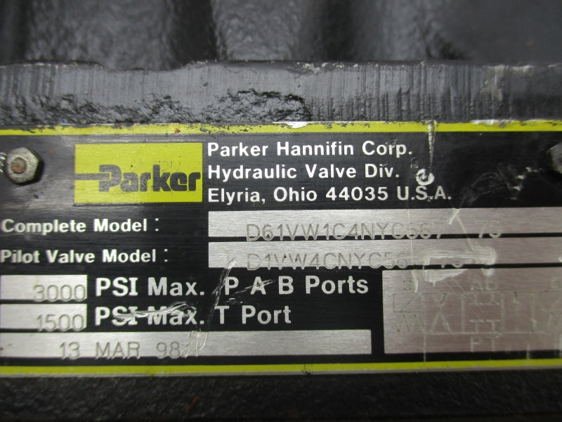 PARKER D61VW1C4NYC56775 110/120V .49-.58A 1500-5000PSI UNMP