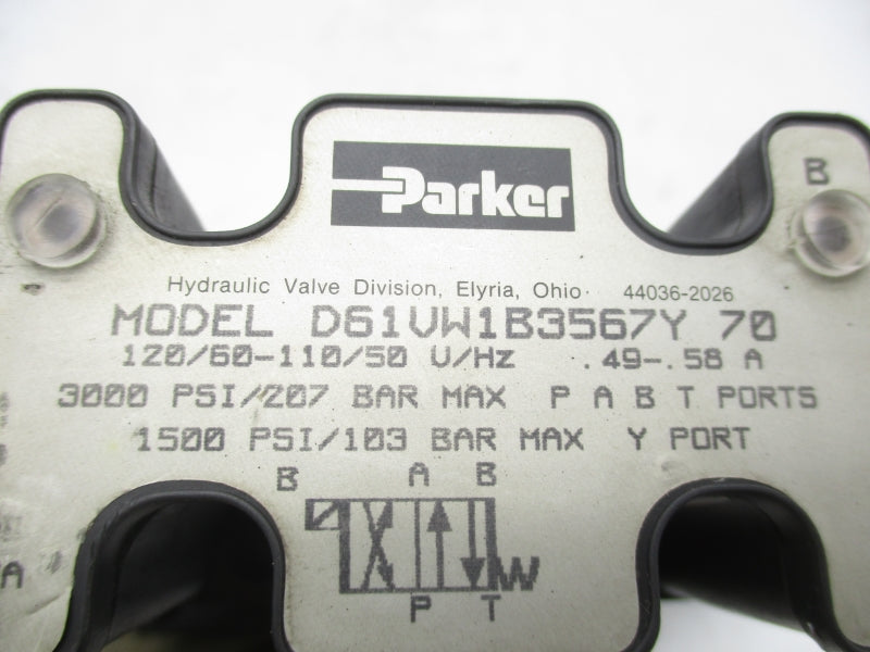 PARKER D61VW1B3567Y70 110/120V .49/.58A 1500-3000PSI NSNP