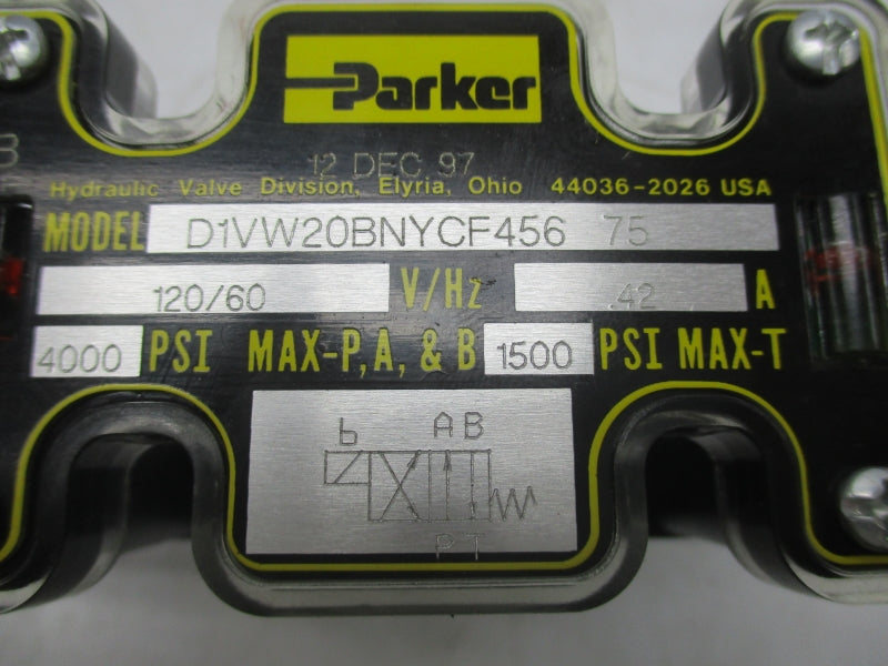 PARKER D1VW20BNYCF45675 120V .42A 1500-4000PSI NSMP
