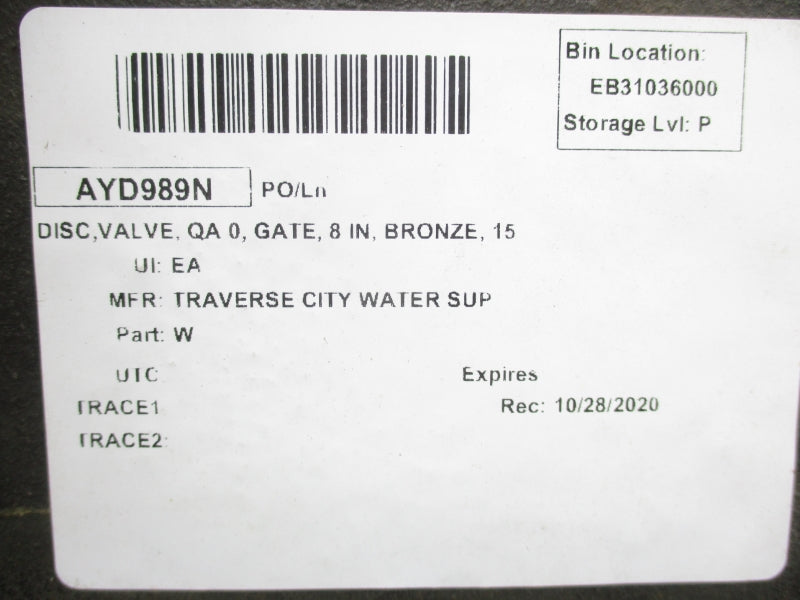 VALVE 408W 181914 AYD989N 8" NSNP