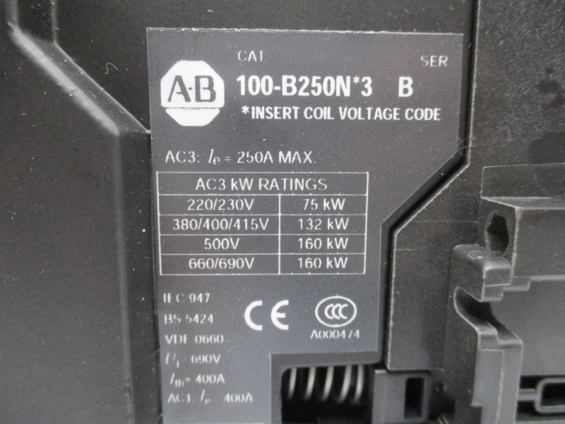 ALLEN BRADLEY 100-B250ND3 SER. B 110/120V 250A (BR/WH) NSMP