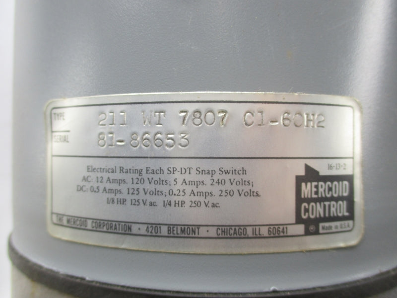 MERCOID CONTROL 211WT7807C1-60H2 120/240VAC 12/5A NSMP