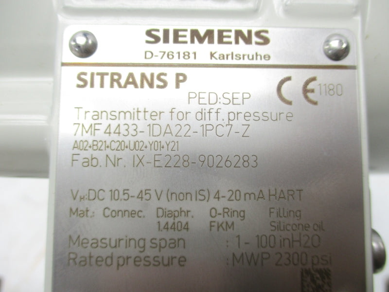 SIEMENS 7MF4433-1DA22-1PC7-Z 10.5-45VDC .036-3.36PSI NSMP