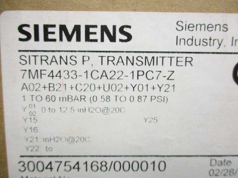 SIEMENS 7MF4433-1CA22-1PC7-Z .58-.87PSI NSMP