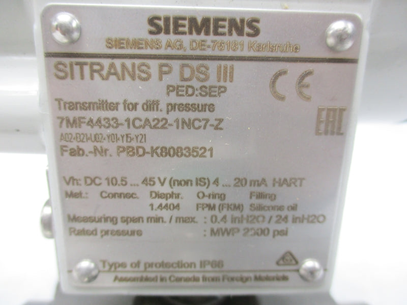 SIEMENS 7MF4433-1CA22-1NC7-Z 10-45VDC 6092PSI NSMP