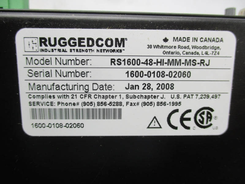RUGGEDCOM RS1600-48-HI-MM-MS-RJ 48V 1A NSMP