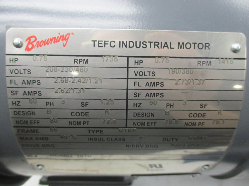 BROWNING RE0002Y01D CBN3131SB34T2456.75 380/460V 1.37/1.21A (AS PICTURED) NSNP