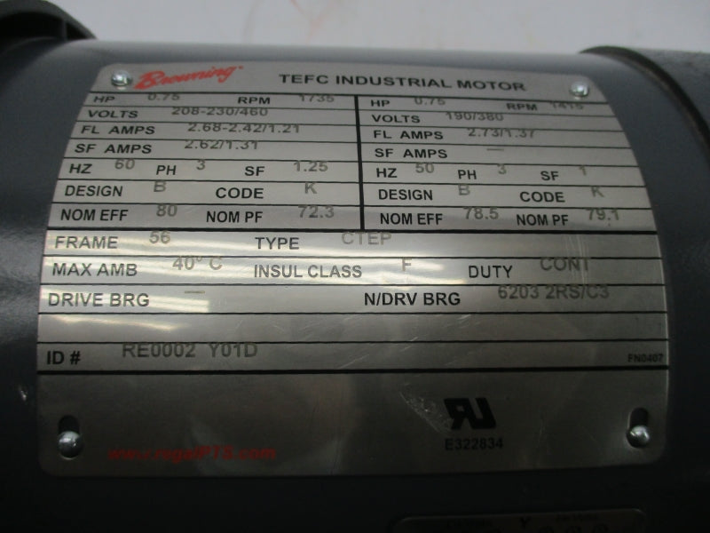 BROWNING RE0002Y01D CBN3131SB34T2456.75 380/460V 1.37/1.21A (AS PICTURED) NSNP
