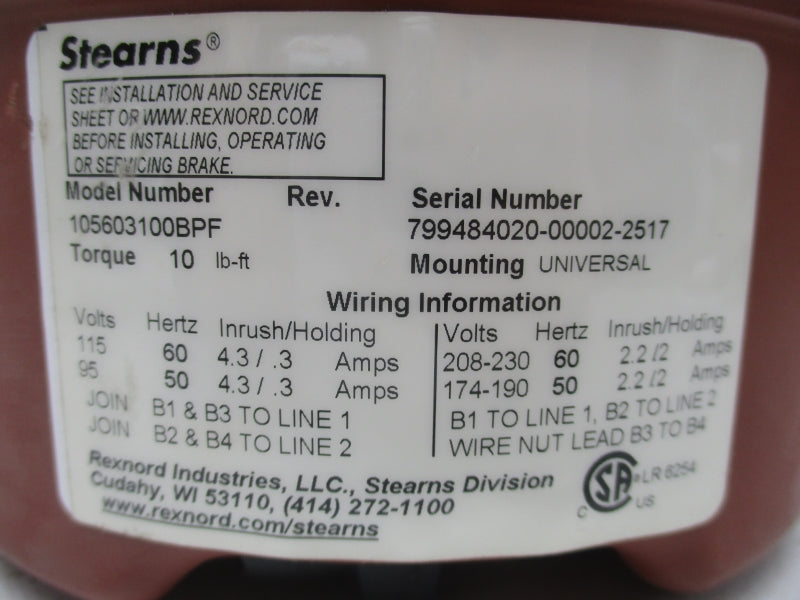 STEARNS 105603100BPF 230V 2A NSNP