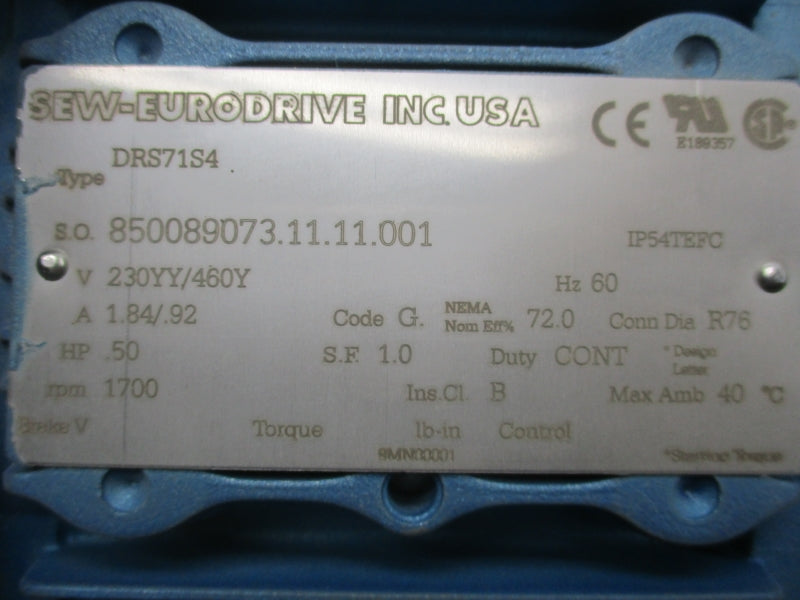 SEW EURODRIVE KA37DRS71S4 230/460V 1.84/.92A NSNP