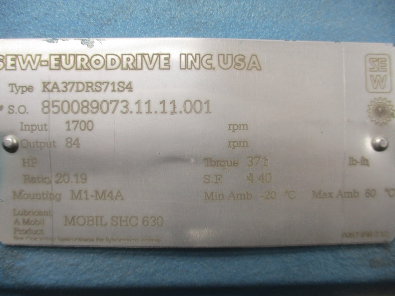 SEW EURODRIVE KA37DRS71S4 230/460V 1.84/.92A NSNP