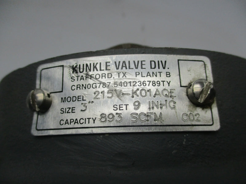 KUNKLE VALVE 215V-K01AQE 3" UNMP