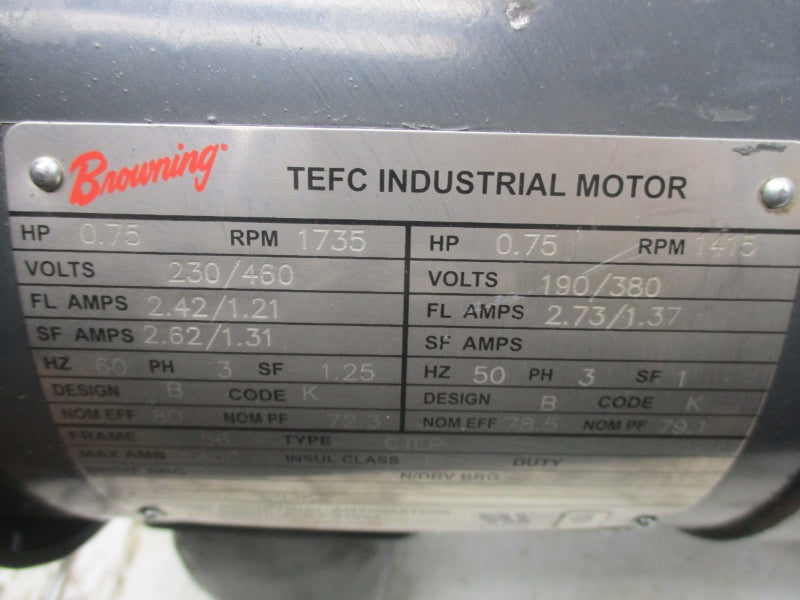BROWNING RE0002 CBN3132SB3MT5675 (AS PICTURED) 230/460V 2.42/1.21A NSNP