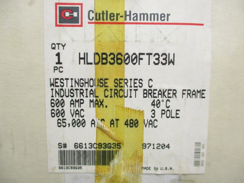 CUTLER HAMMER HLDB3600FT33W 6613C93G35 SER. C 480-600VAC 600A NSMP